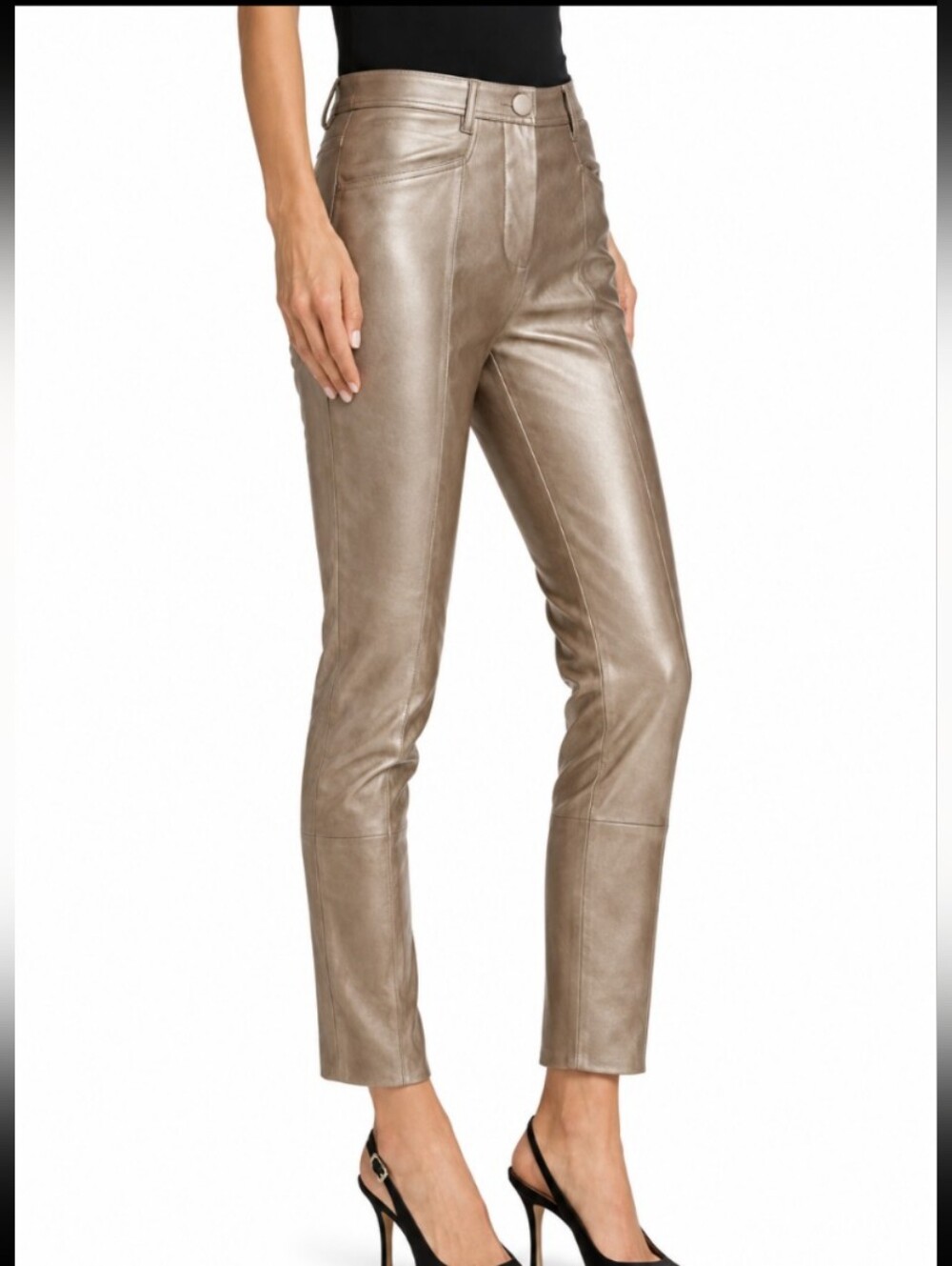 Milly Rue Faux Leather Pants Metallic Pewter